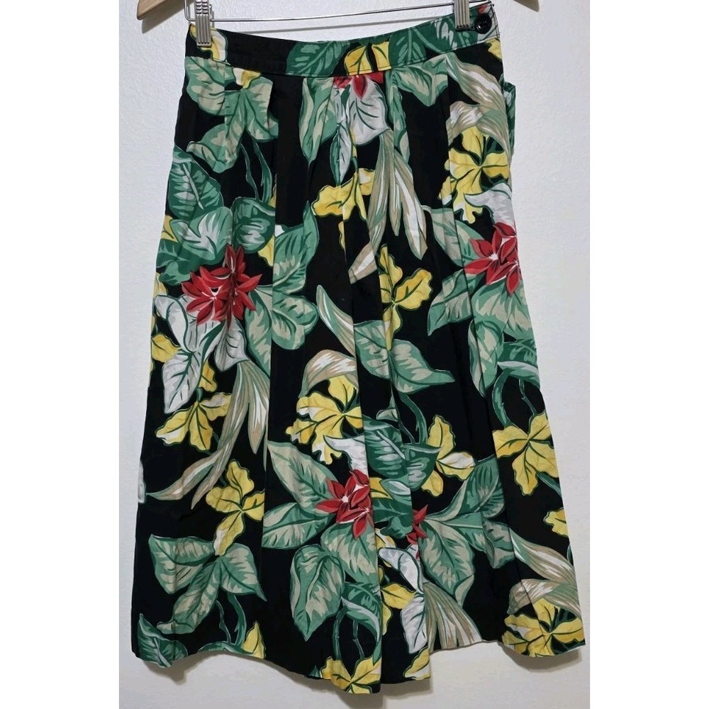 Vintage Ruff Hewn Trouser Pants Gaucho Wide Leg Floral Black 10 Womans 90s Y2K